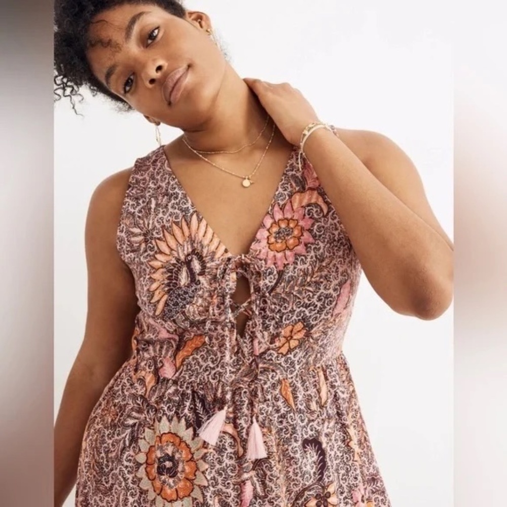 MADEWELL - Lace-Up Ruffle-Hem Midi Dress in Bali Blooms